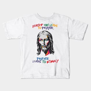 Divine Revelation: Worship Him Leads to Prayer Kids T-Shirt